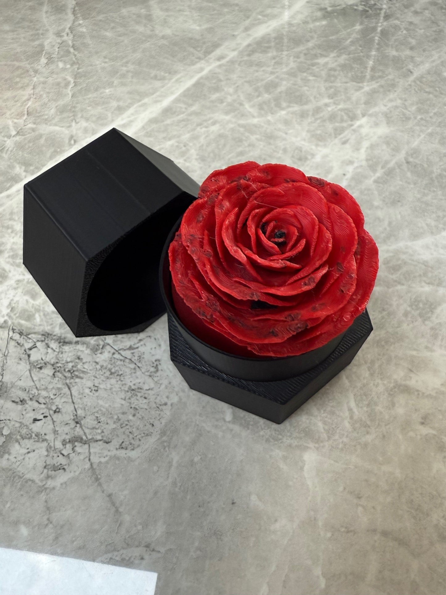 Intricate Rose In Hexagonal Box